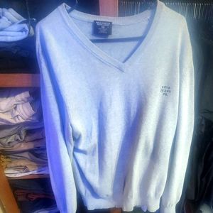 Vintage Men's Ralph Lauren V-Neck Sweater Size XL Gray/Navy Logo